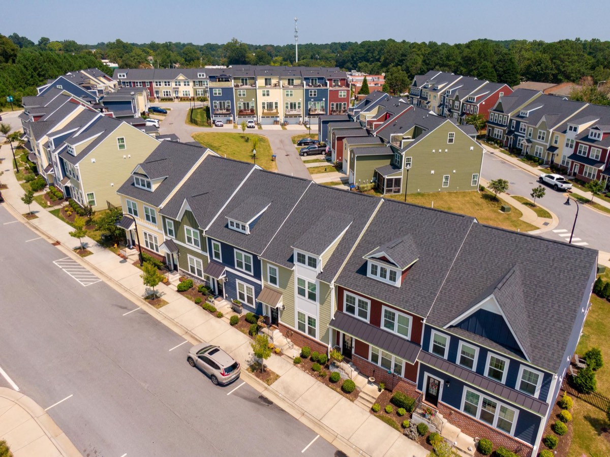 Aerial view of townhome community re-side project