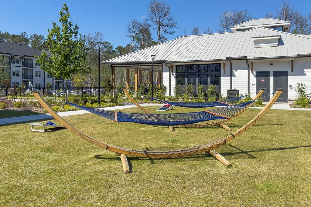 NOVO New Hampstead amenity lawn and clubhouse exterior